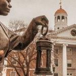 Close-up view of the bronze Harriet Tubman statue standing in front of the NYS Equal Right Heritage Center.